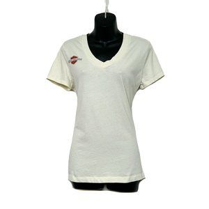 Harley Davidson Womens SS Cream Shirt Logo Left Chest Large Logo Back Size M